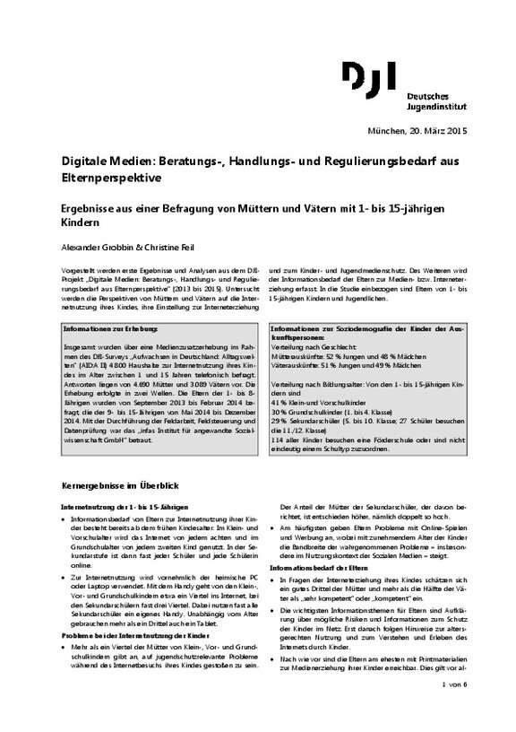 Cover DJI - Studie Digitale Medien - Angebote aus Elternperspektive