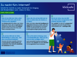 geschriebener Text und eine Comiczeichnung, auf der eine erwachsene Person mit Kamera und zwei kleine Kinder zu sehen sind.