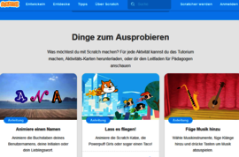 Screenshot der Webseite von Scratch mit Schriftzug: Dinge zum Ausprobieren