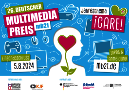 Eine Grafik mit einem Kopf, in dem ein Herz ist und der von digitalen Geräten umgeben ist.