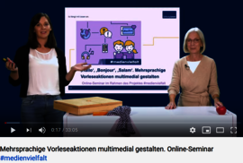 Ansicht: Screenshot Online-Seminar VII: Hallo, Bonjour, Salam. Mehrsprachige Vorleseaktionen multimedial gestalten