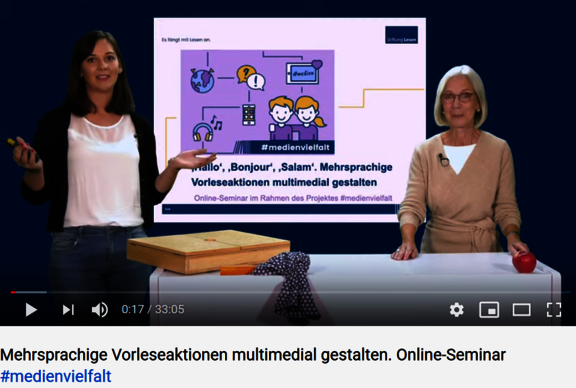 Ansicht: Screenshot Online-Seminar VII: Hallo, Bonjour, Salam. Mehrsprachige Vorleseaktionen multimedial gestalten