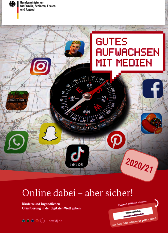 Ansicht: Cover der Broschüre Online dabei - aber sicher! - Kindern und Jugendlichen Orientierung in der digitalen Welt geben