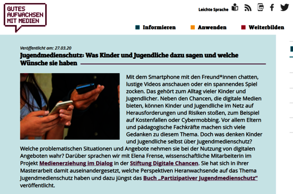Ansicht: Jugendmedienschutz: Was Kinder und Jugendliche dazu sagen und welche Wünsche sie haben 