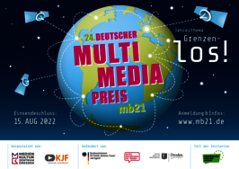 Eine Weltkugel, auf der "24. Deutscher Multimediapreis mb21" steht.