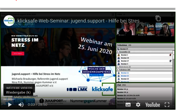 Ansicht: Screenshot des Online-Seminars Hilfe bei Stress im Netz