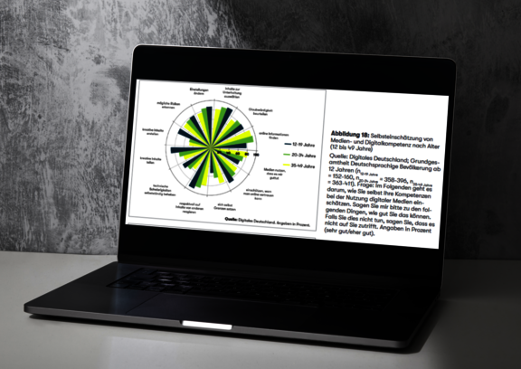 Ein aufgeklappter Laptop, auf dem eine Grafik zu sehen ist.
