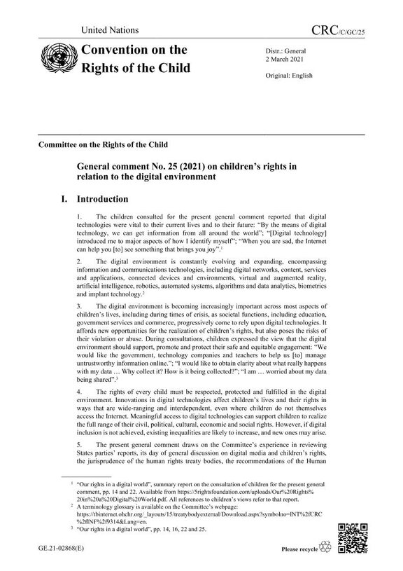 Ansicht: Allgemeine Bemerkung zu den Rechten der Kinder in Bezug auf das digitale Umfeld 