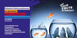 Ein Goldfisch, der in ein Glas mit Haifischen springt.