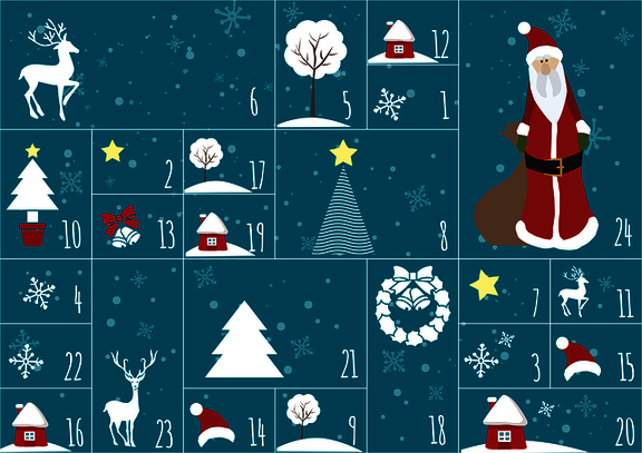 Ein Adventskalender mit Zahlen von 1 bis 24