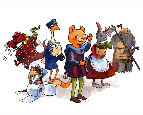 Bunte, comicartig dargestellte Tiere
