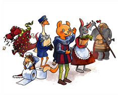 Bunte, comicartig dargestellte Tiere