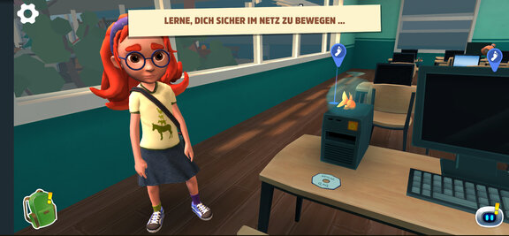 Ein Avatar, der in einem Raum steht.