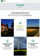Screenshot der Webseite Digitale Dörfer, Zusehen ist der Abschnitt Toolbox, wo Informationen Verlinkt sind