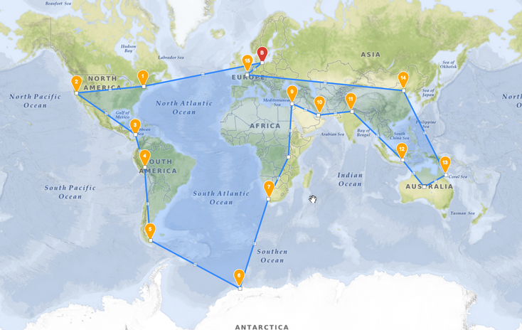 Route Digitale Reise um die Welt