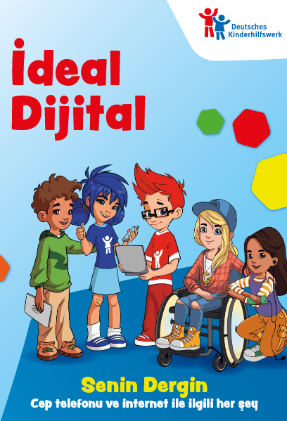 Comicartige Figuren, die digitale Medien in den Händen halten.