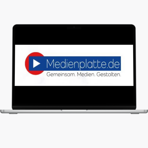 Ein Laptopbildschirm, auf dem "Medienplatte.de" zu lesen ist.