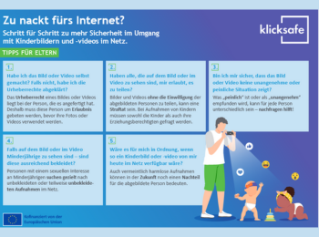 geschriebener Text und eine Comiczeichnung, auf der eine erwachsene Person mit Kamera und zwei kleine Kinder zu sehen sind.