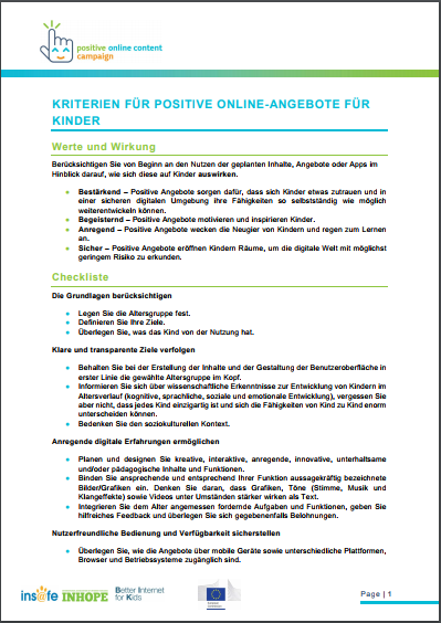 Kriterien für positive Online-Angebote für Kinder
