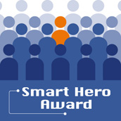 Logo des Smart Hero Award 2014, das aus blauen Avateren besteht. In der Mitte ist ein einziger orange gefärbt.  